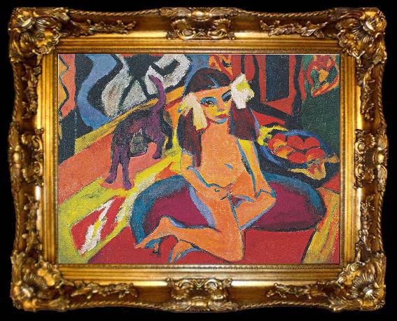 framed  Ernst Ludwig Kirchner Madchen mit Katze, ta009-2